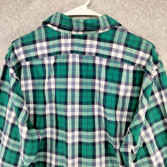 L.L. Bean Mens Size Large Green Blue Plaid Cotton Button Down Casual Shirt - Picture 8 of 10